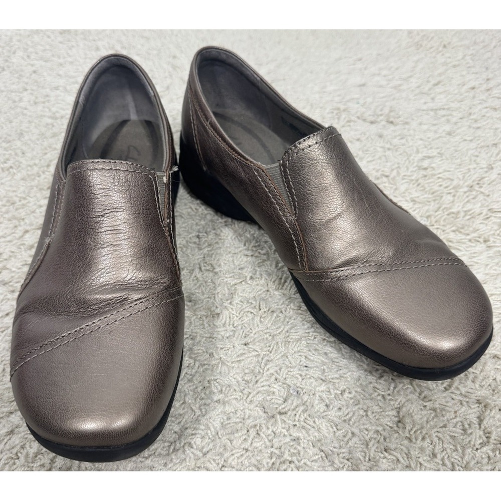 Clarks In Motion Gold Metallic Leather Slip On Comfort Loafers Womens 10W Career